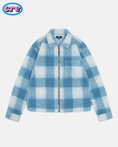 stussy ZIP SHERPA SHADOW PLAID方格羊羔绒抓绒拉链夹克外套代购