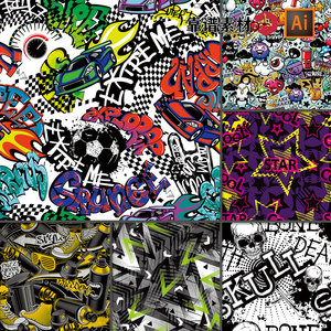 几何抽象街头字母涂鸦朋克摇滚墙纸壁纸印花图案AI矢量设计素材