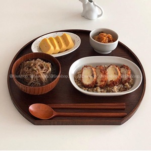 lisashop 半圆托盘一人食日式木质托盘茶具餐具托茶盘咖啡厅餐厅