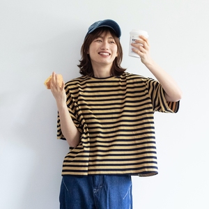 hewu和物 原创设计女装  蓝染染色 中性韩国棉麻条纹 宽松短款T恤