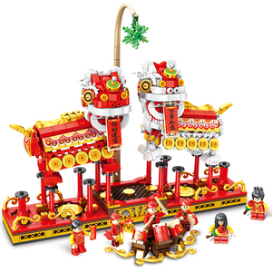 乐高舞狮春节限定中国风新年庙会年夜饭拼装玩具益智积木套装礼物