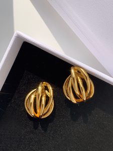 欧美高级感极简设计法式耳环金色复古镂空缠绕编织无耳洞耳夹耳钉