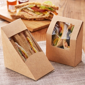 三明治盒子透明开窗创意包装纸盒三角形三文治打包盒烘焙食品打包
