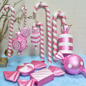 圣诞节装饰儿童舞蹈表演拐杖糖果道具粉白色彩绘影楼拍摄场景布置