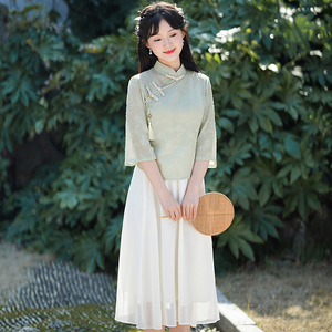 夏新中式民国风初中学生少女小个子改良旗袍年轻款显高套装轻汉服
