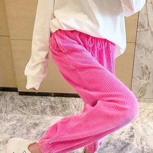 灯芯绒裤子女卫裤糖果色彩色束脚裤加绒加厚萝卜裤粉色条绒运动裤