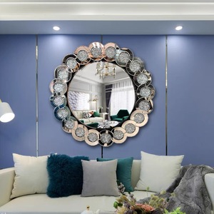 轻奢镶钻浴室镜北欧现代沙发背景墙面装饰镜正圆形壁挂卫生间镜子
