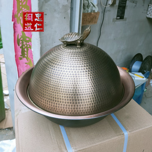 黄铜做旧铜盖甲鱼煲纯铜中式铜火锅电磁炉网红款铜盖子特色加厚锅