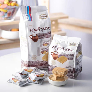 俄罗斯威化饼干小农庄408g袋装独立小包装零食进口食品牛奶味威化