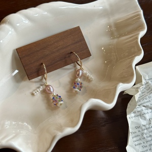 春天来了 小众设计法式甜美可爱耳饰耳钉 紫色淡水珍珠复古耳环