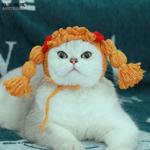 Ins宠物刘海女生帽子猫变身帽可爱搞怪辫子头套泰迪头饰猫咪饰品