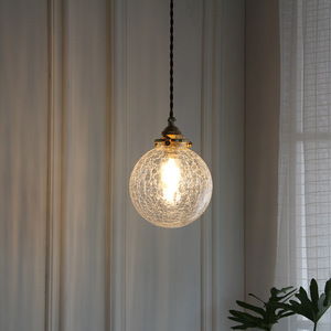 北欧日式复古轻奢黄铜玻璃餐厅灯玄关阳台卧室床头吊线灯球形吊灯