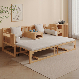 新中式罗汉床推拉床实木沙发床塌仿古禅意茶室卧塌客厅小户型家具