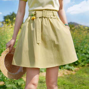 ATAR高腰纯色淑女半身裙女2023夏季新款松紧腰不对称短裙樱桃裙子