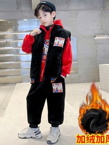 韩国童装男童冬装加绒加厚保暖套装儿童中大童小孩帅洋气三件套潮