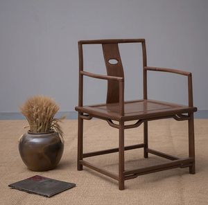 北美黑胡桃木椅子北欧实木餐椅简约舒适扶手椅靠背书房明式海棠椅