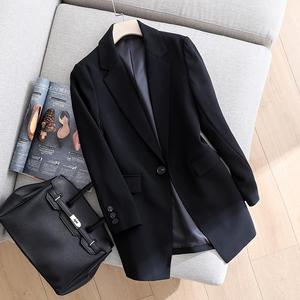 韩版高端黑色小西装女中长款修身显瘦气质西服一粒扣职业百搭外套
