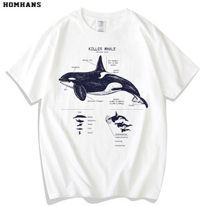 虎鲸海洋动物趣味科普知识短袖纯棉t恤潮流圆领半袖男女通款大码