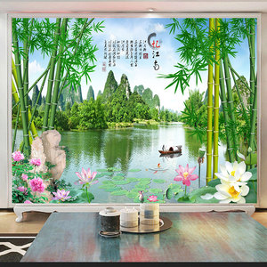 新中式家和万事兴电视背景墙贴画立体风景自粘壁画客厅沙发装饰画