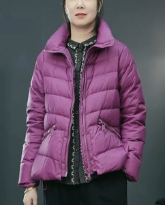 2023年冬季韩版立领抽绳大口袋白鸭绒羽绒服外套时尚女装保暖上衣