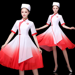 护士服短袖女南丁格尔套装白衣天使工作服医生白大褂红十字连衣裙