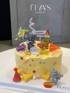 ins风烘焙蛋糕装饰奶酪Q版小猫和老鼠摆件生日快乐模具插牌插件