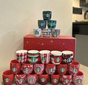 星巴克2021圣诞倒计时24杯迷你陶瓷杯波点麋鹿雪人咖啡品尝杯礼盒