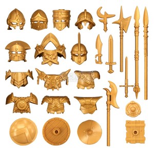 品高积木人仔配件中古罗马士兵斯巴达勇士金色盔甲头盔武器盾牌