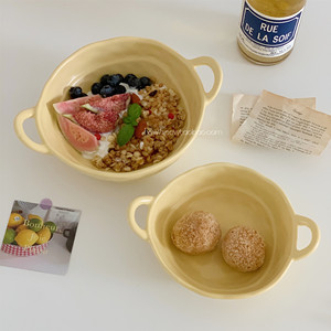 碗个人专用盘子酸奶沙拉碗双耳汤碗家用陶瓷水果碗可爱泡面碗大碗