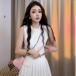 韩国百褶马夹套装女夏季新款时尚设计感小众洋气显瘦白色西装马甲