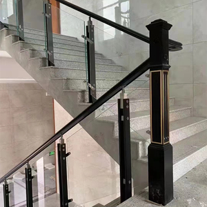 黑色不锈钢挂玻璃立柱实木楼梯扶手走廊平台阁楼护栏栏杆围栏大柱