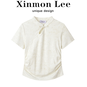XinmonLee别致绝美短袖T恤夏季新款中国风修身显瘦简约休闲上衣女