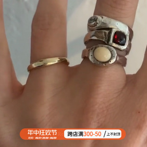 韩系小众设计mars25自制款复古手工925纯银奶糖戒指做旧简约高级