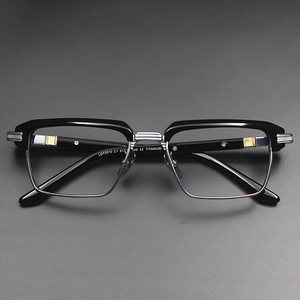日系DTX010眉线框弹簧腿纯钛近视镜男窄框半框眼镜复古板材眼镜框