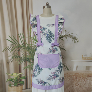 新款紫色花防水围裙防污女韩版时尚工作厨房日系做饭罩衣打扫卫生