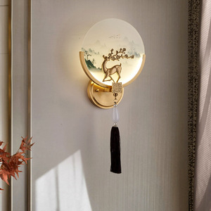 新中式壁灯卧室床头全铜装饰墙现代简约客厅创意LED楼梯过道灯具