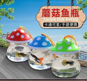 儿童塑料乌龟盒手提小鱼缸便携手提乌龟缸塑料透明宠物盒蘑菇鱼瓶