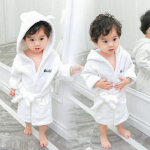珊瑚绒儿童浴袍纯棉带帽长袖3全棉春秋1-2岁婴儿宝宝睡袍男孩睡衣