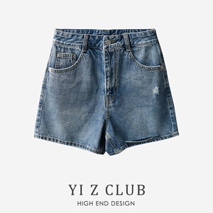 Yi Z CLUB 复古个性破洞雪花水洗纯棉牛仔短裤热裤子春夏女装0.33
