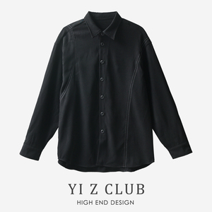 Yi Z CLUB 休闲风缉明线后领贴布尖领长袖衬衫春夏男女情侣装0.45