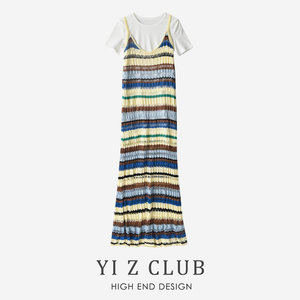 Yi Z CLUB 含羊毛镂空针织吊带裙修身T恤打底连衣裙2件套春夏女装