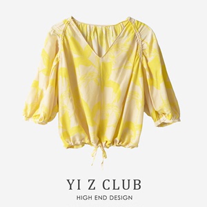 Yi Z CLUB  轻盈舒适海百合印花含真丝宽松6分袖衬衫春夏女装0.11