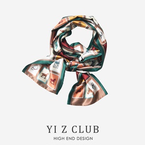 Yi Z CLUB 韩版潮流环保印花顺滑双层绸缎面料薄丝巾领巾围巾0.04