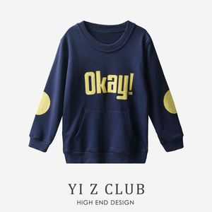Yi Z CLUB 时尚字母贴布绣袋鼠兜纯棉毛圈卫衣秋冬男女儿童装0.21