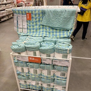 IKEA/宜家 洛格布鲁玛被套和枕套浅蓝色格子被套床品单双人泡泡棉
