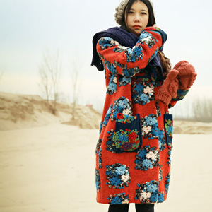 麦子原创女装 重磅全羊毛绣花中式民族复古羊绒呢大衣