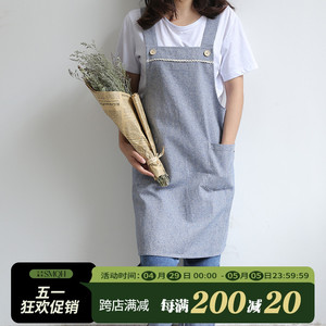 日式简约文艺棉麻厨房家用背肩围裙美甲烘焙花店服工作服定制LOGO