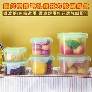 振兴方形绣花带透气孔密封保鲜盒成人塑料保鲜饭盒零食杂粮收纳盒