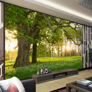 电视背景墙壁纸装饰客厅沙发简约现代森林风景画树木墙纸壁画墙布