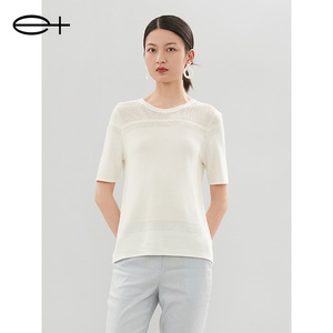 一嘉 e＋夏季新款品牌女装时尚简约白色圆领基础款短袖针织T恤